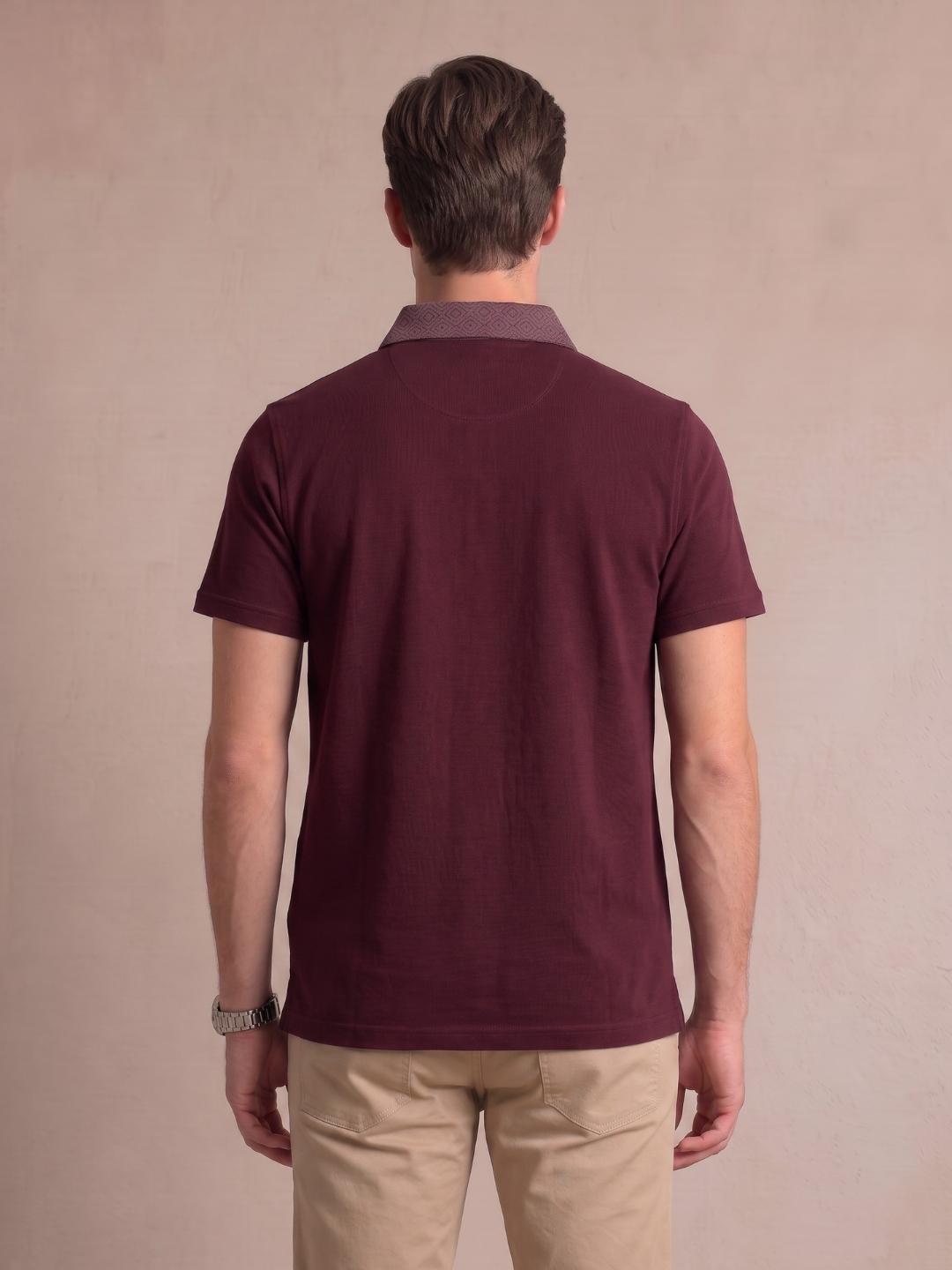 Iconic Men Wine Solid Regular Fit Polo T-Shirt