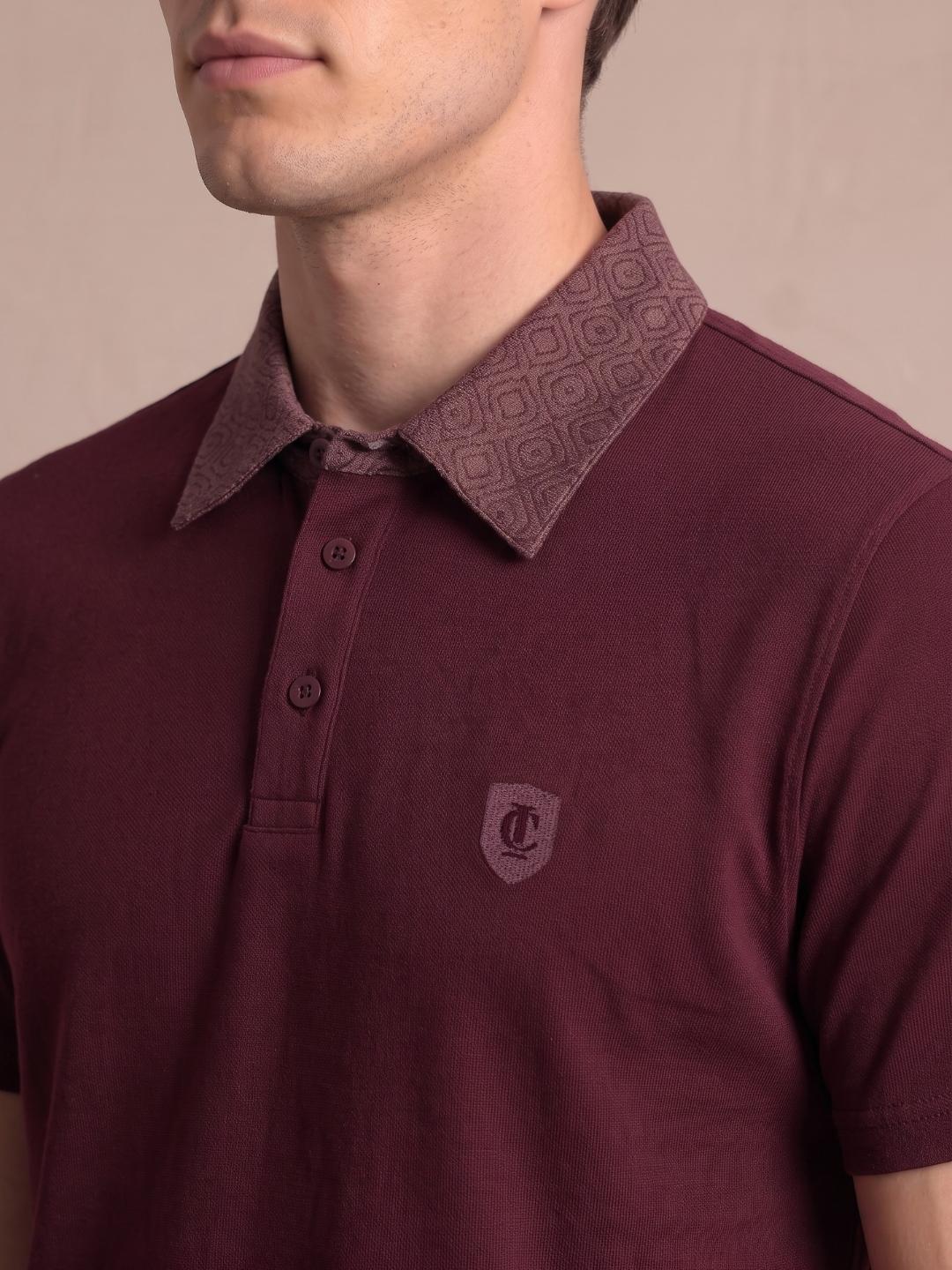 Iconic Men Wine Solid Regular Fit Polo T-Shirt