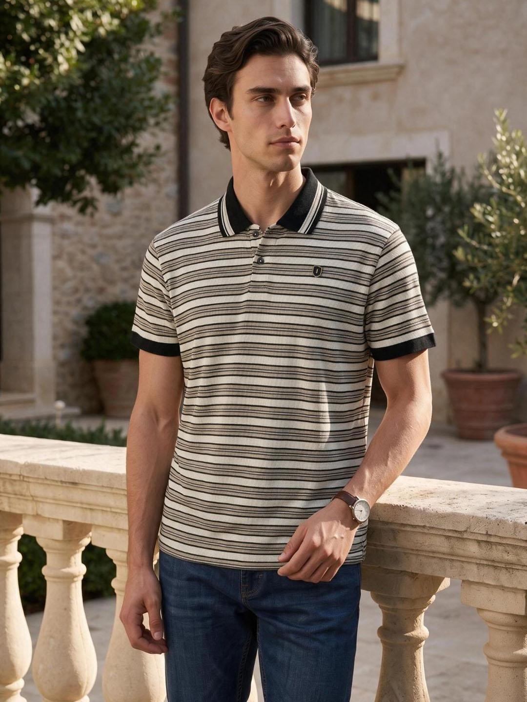 Iconic Men Multicolour Striped Straight Fit Polo T-Shirt