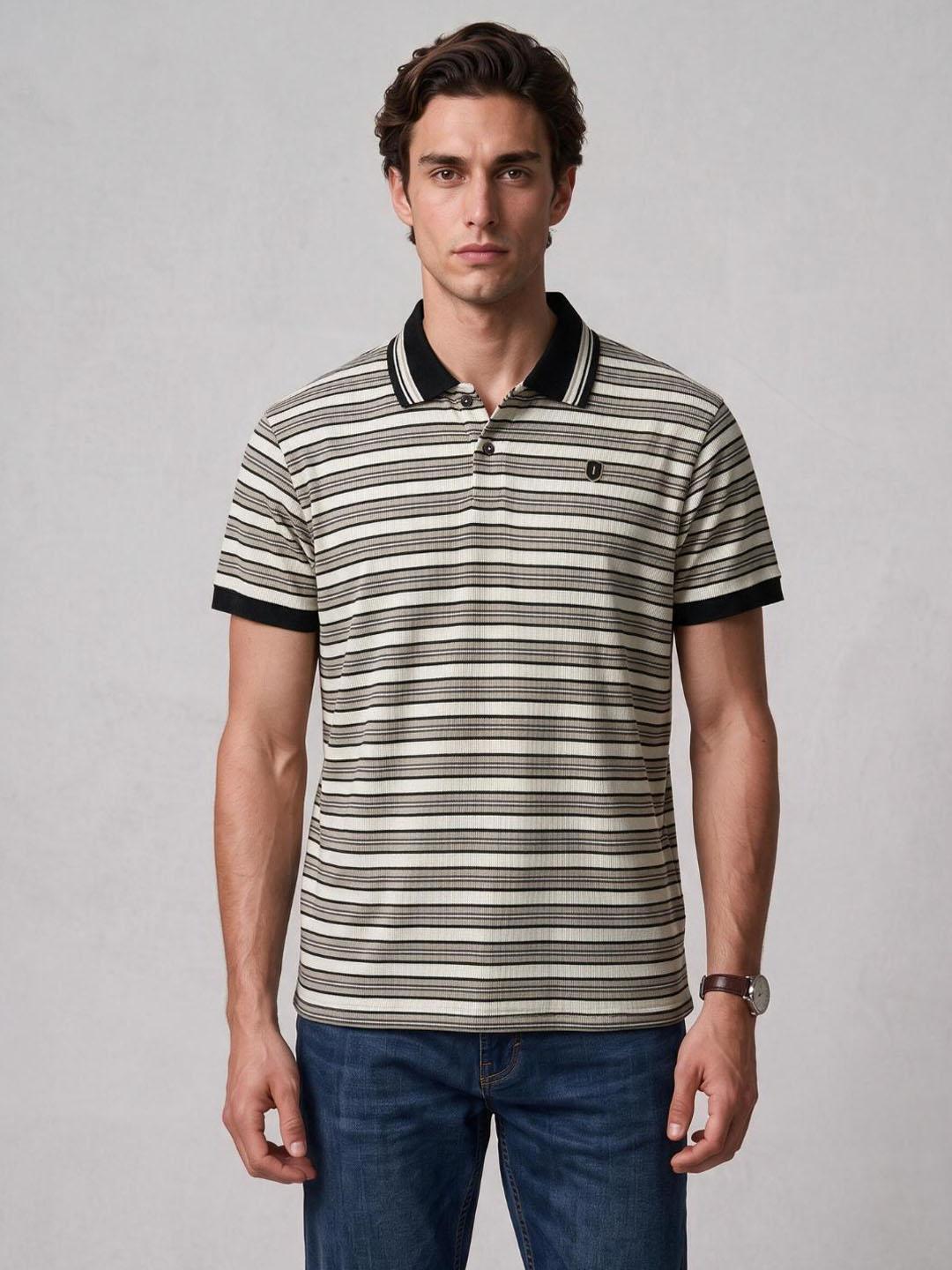 Iconic Men Multicolour Striped Straight Fit Polo T-Shirt