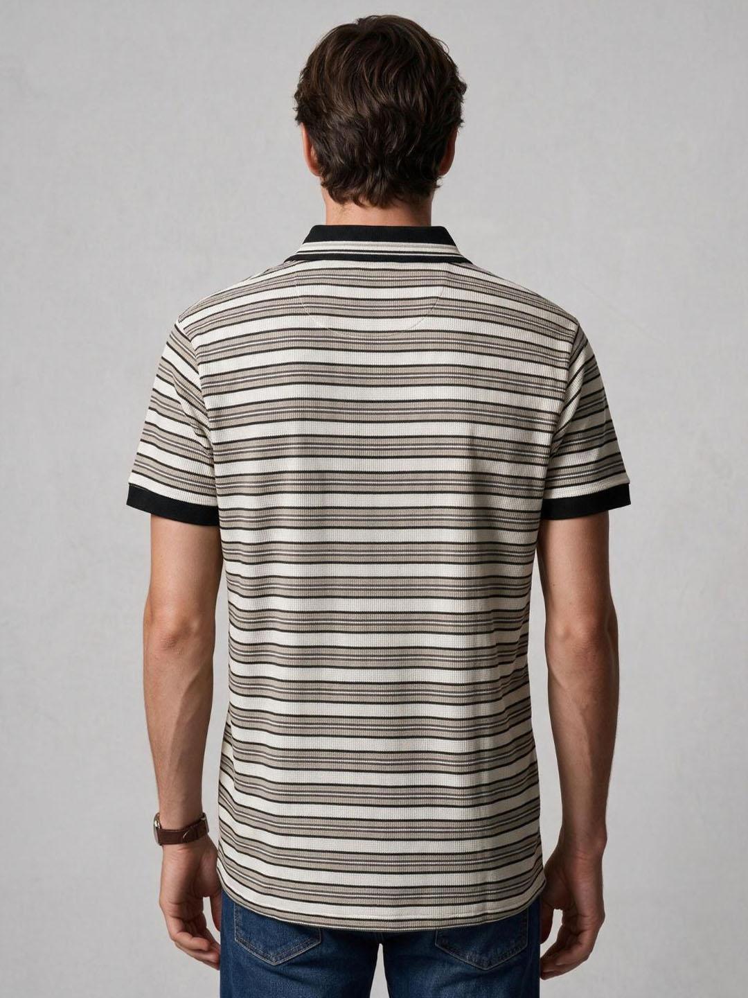 Iconic Men Multicolour Striped Straight Fit Polo T-Shirt