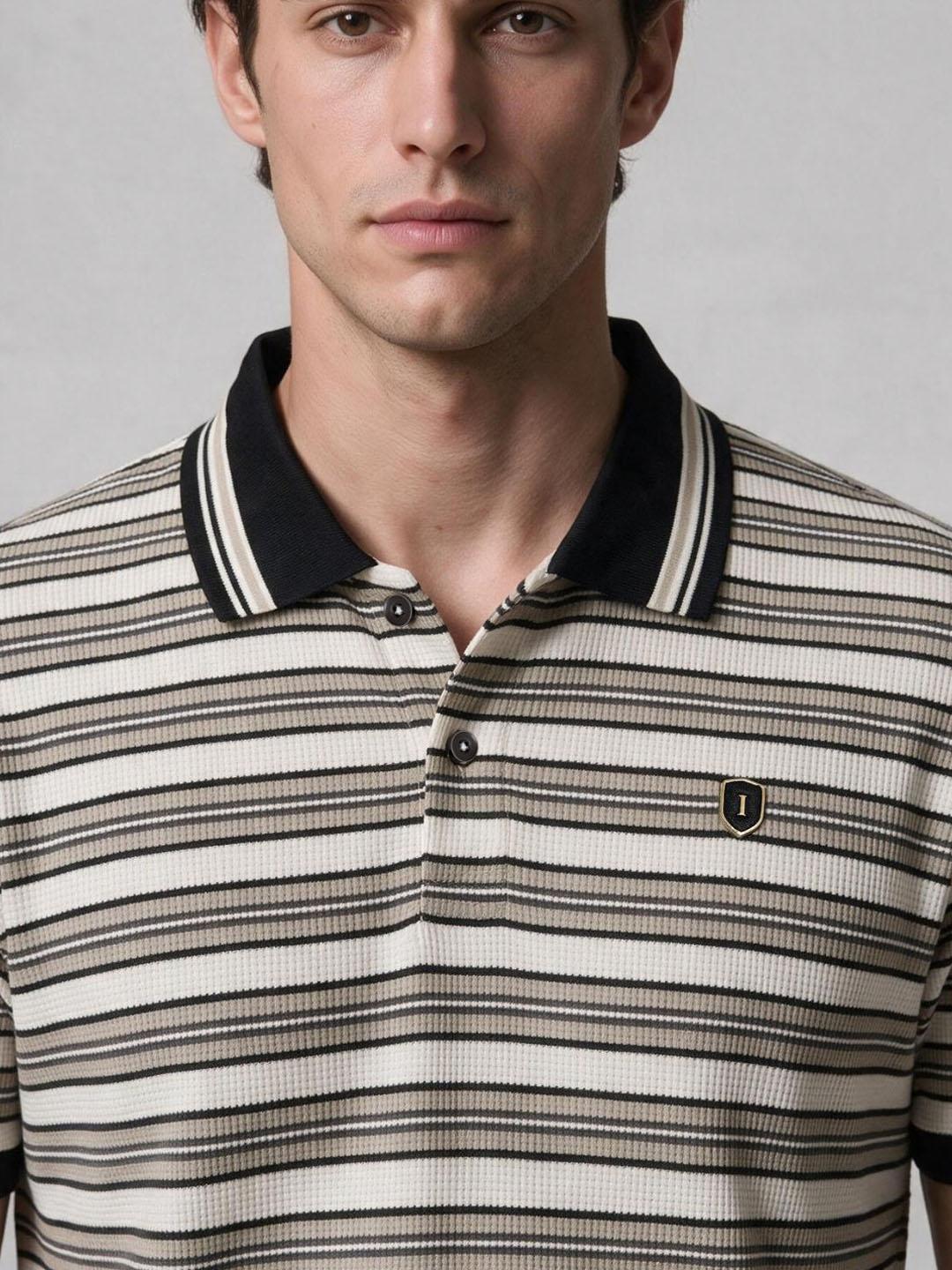 Iconic Men Multicolour Striped Straight Fit Polo T-Shirt
