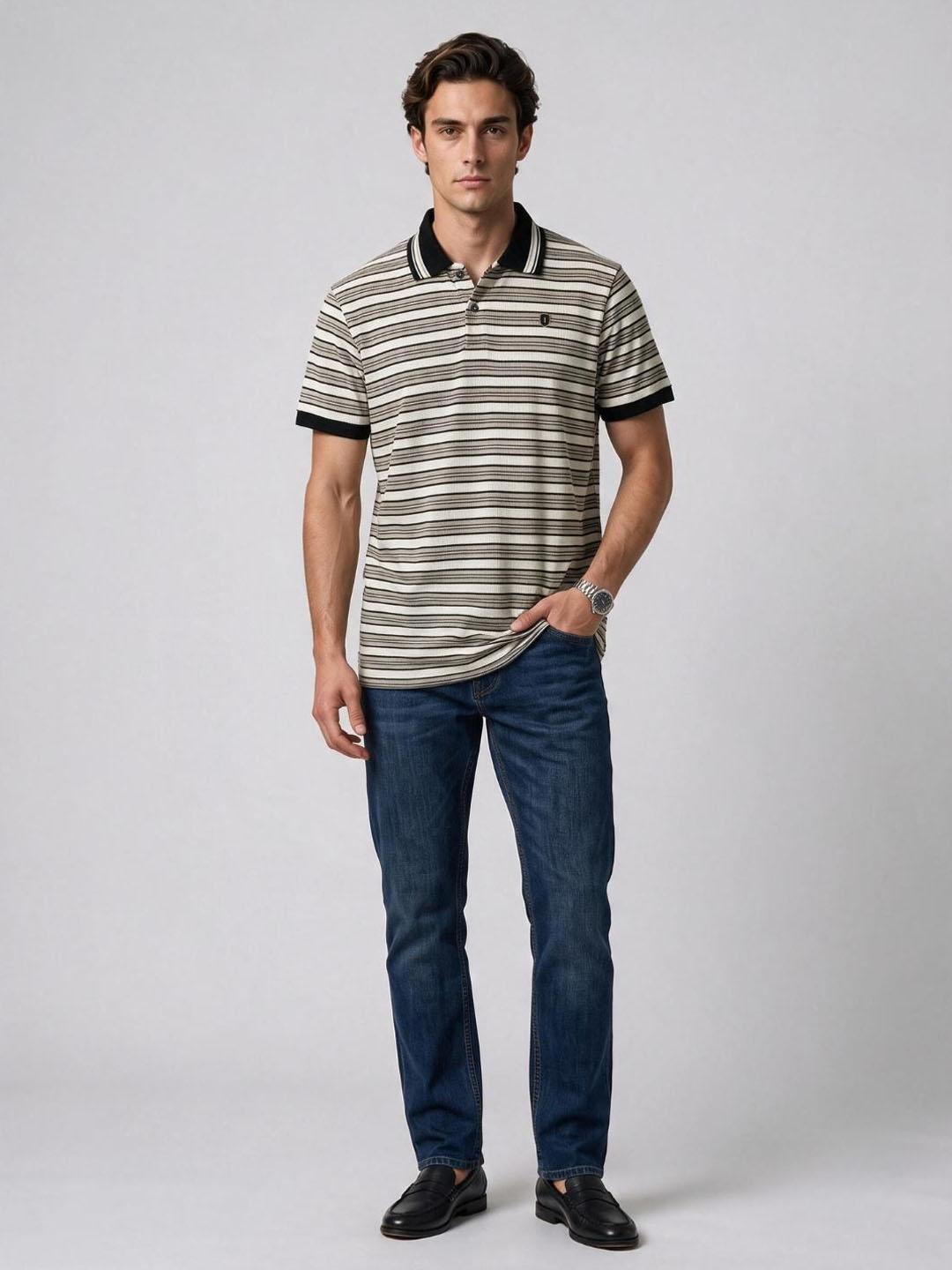 Iconic Men Multicolour Striped Straight Fit Polo T-Shirt