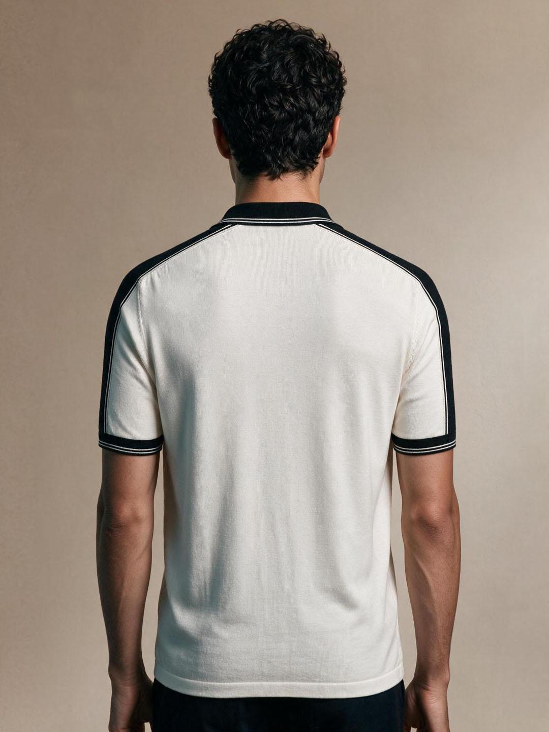 Iconic Men White Textured Straight Fit Cotton Polo T-Shirt