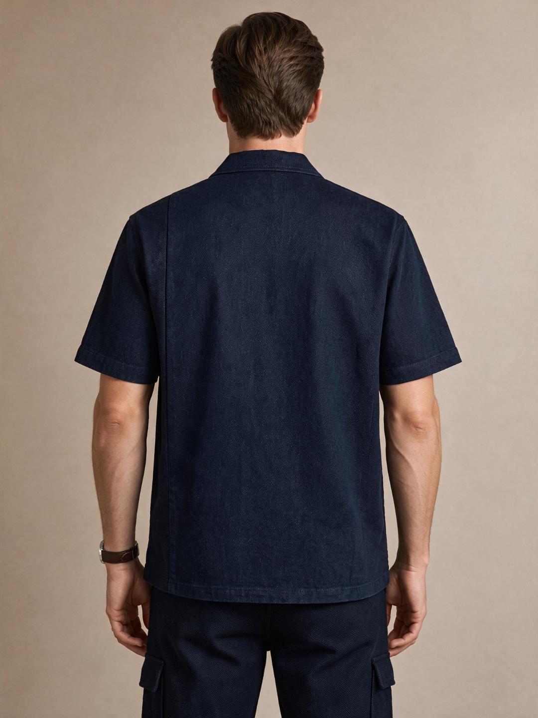 Iconic Men Dark Navy Solid Cotton Resort Fit Shirt