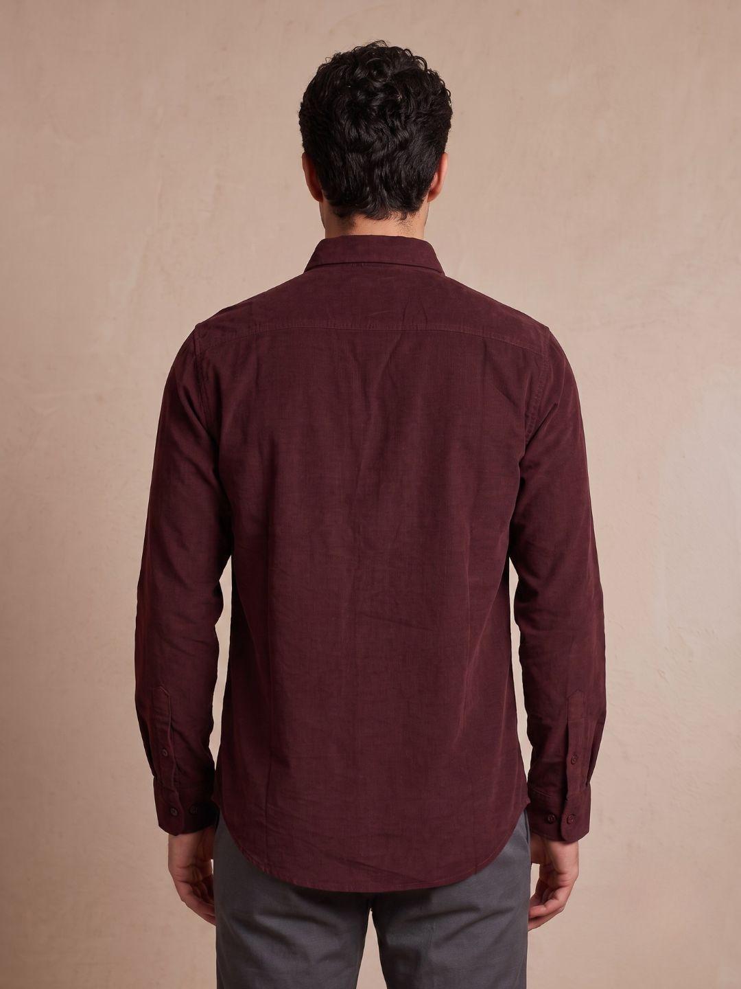 Iconic Men Wine Regular Fit Solid Corduroy Shirt