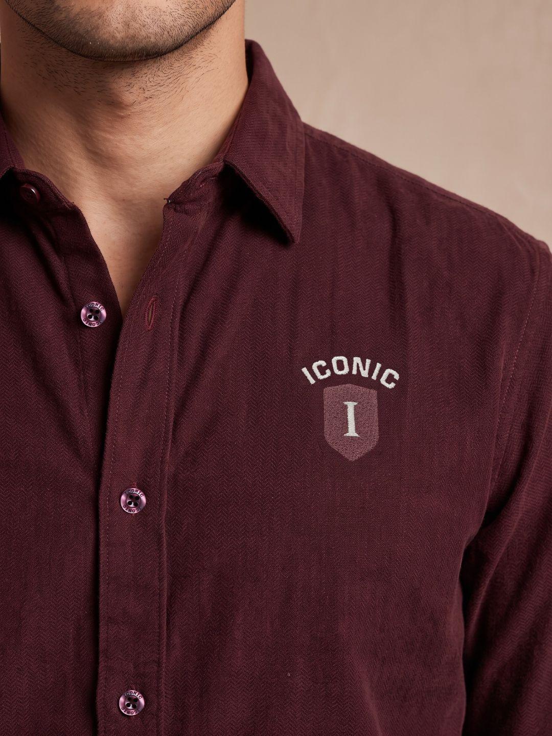 Iconic Men Wine Regular Fit Solid Corduroy Shirt