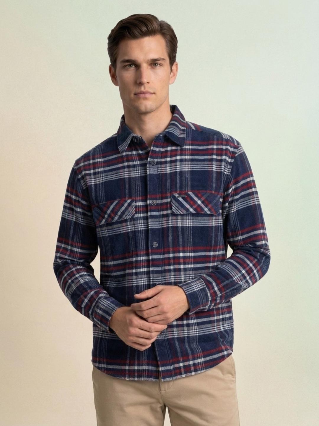 Iconic Men Navy Blue Regular Fit Striped Cotton Shirt