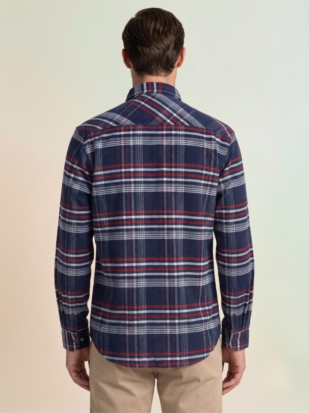Iconic Men Navy Blue Regular Fit Striped Cotton Shirt