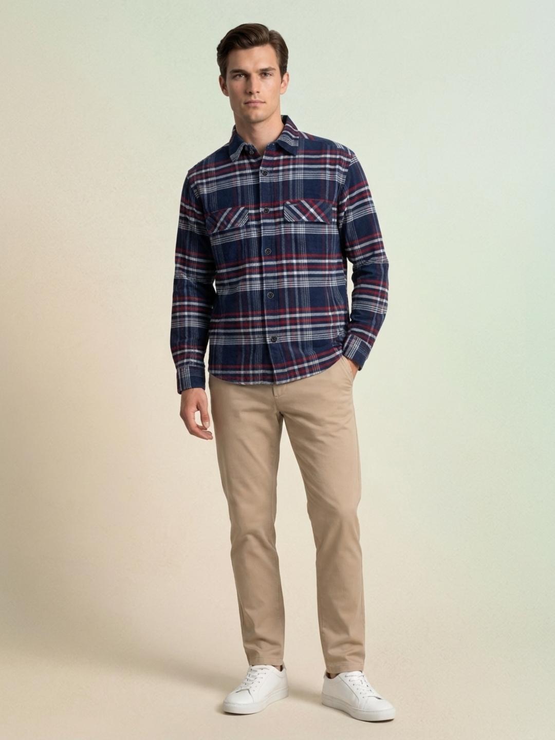 Iconic Men Navy Blue Regular Fit Striped Cotton Shirt