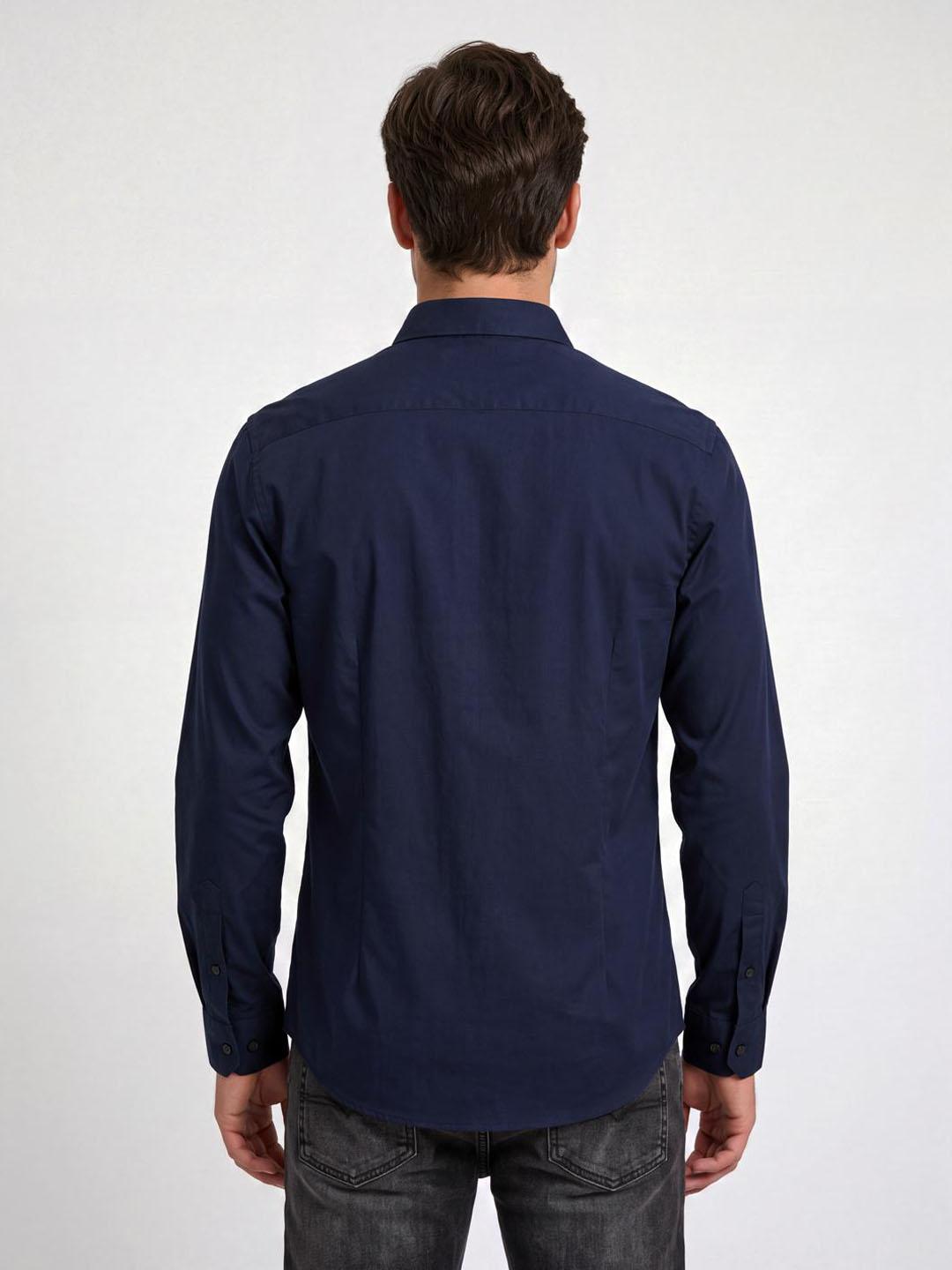Iconic Men Navy Blue Solid Straight Fit Cotton Shirt