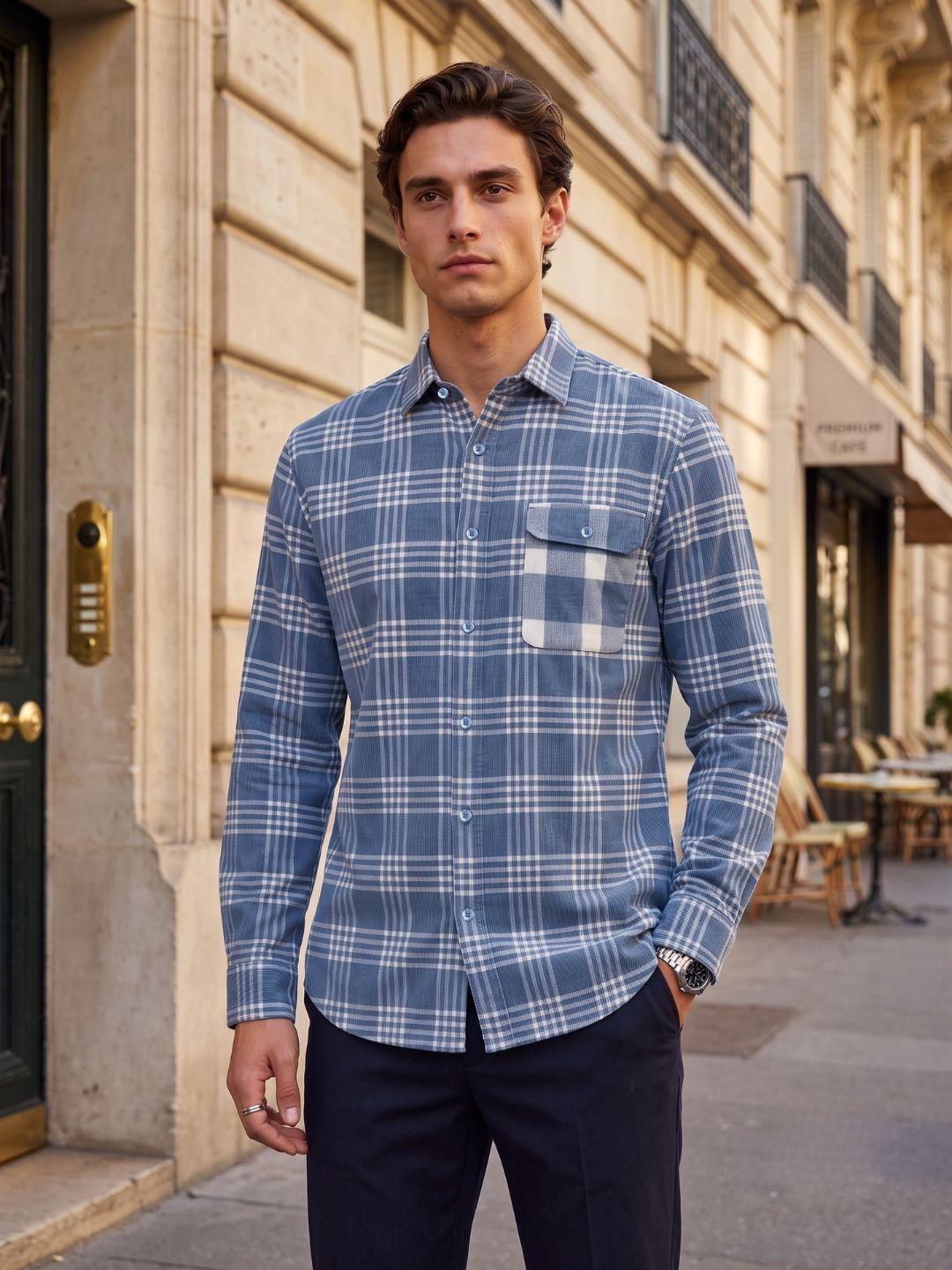 Iconic Men Blue Regular Fit Checked Cotton Shirt