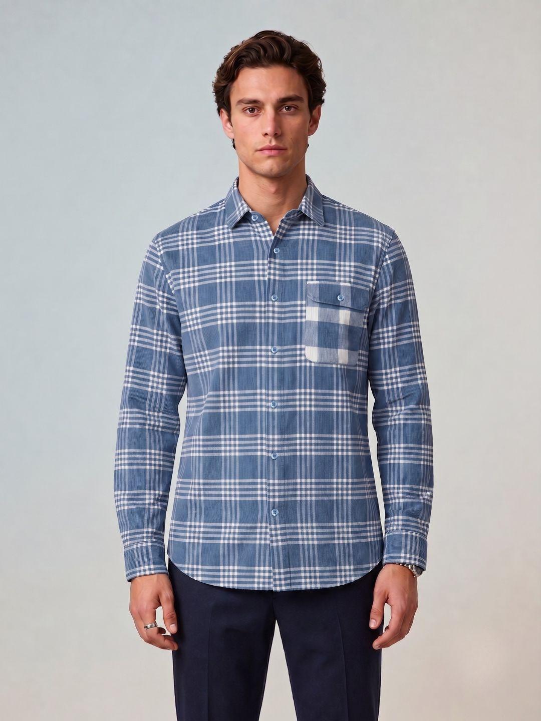 Iconic Men Blue Regular Fit Checked Cotton Shirt