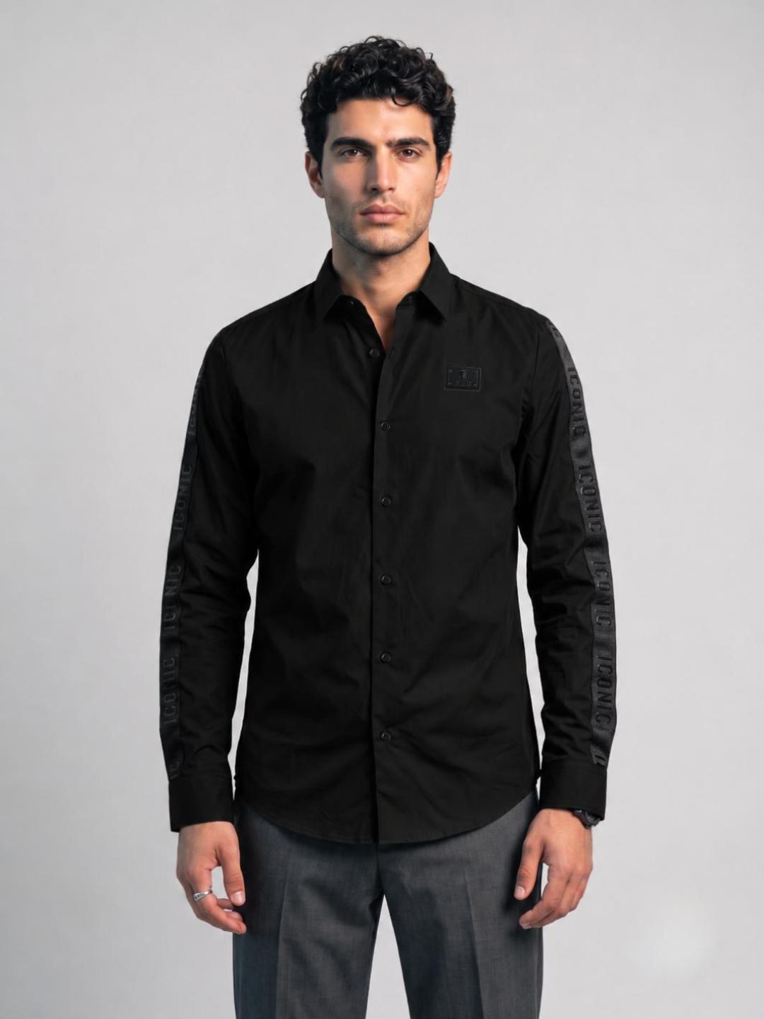 Iconic Men Black Solid Straight Fit Shirt