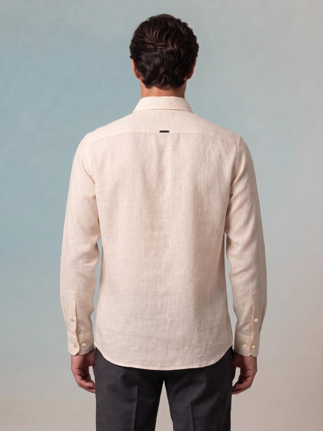 Iconic Men Beige Solid Regular Fit Linen Shirt