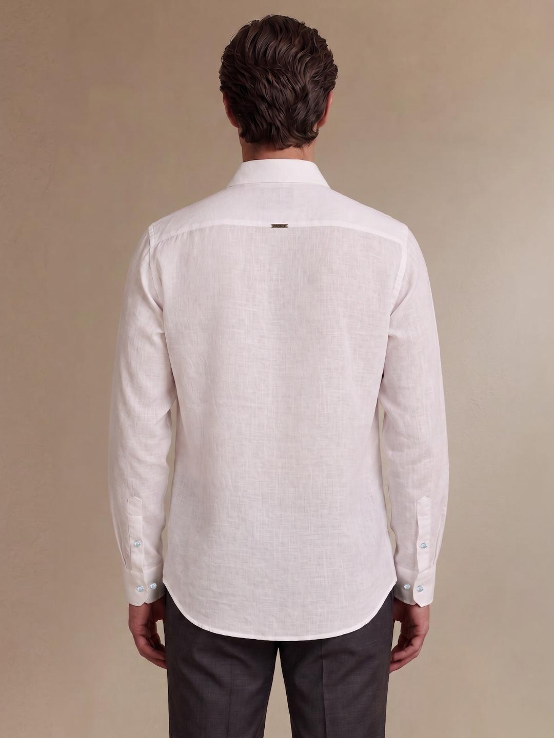 Iconic Men White Straight Fit Solid Linen Shirt