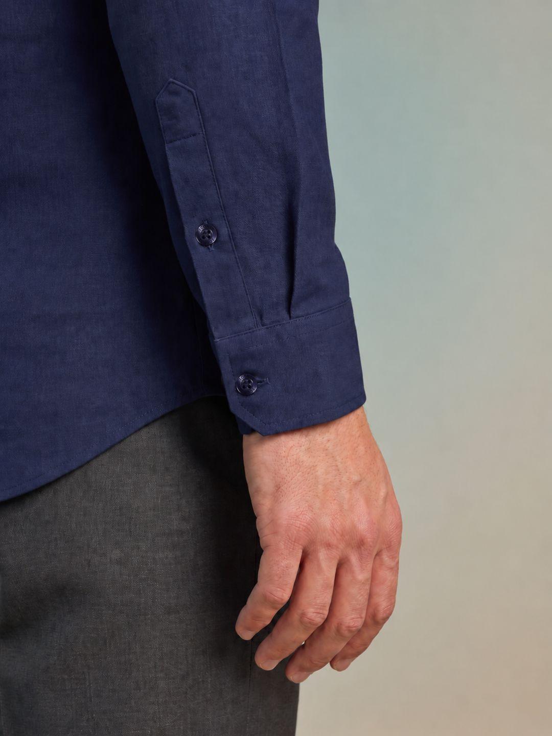 Iconic Men Navy Solid Regular Fit Linen Shirt