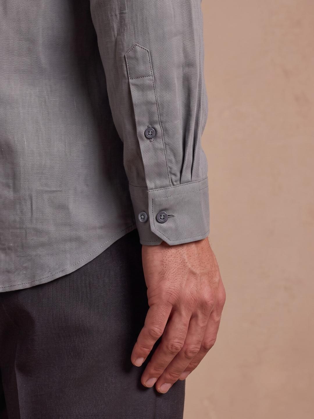 Iconic Men Grey Solid Regular Fit Classic Linen Shirt