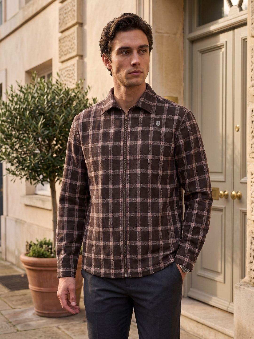 Iconic Men Brown Oversized Checked Shirt