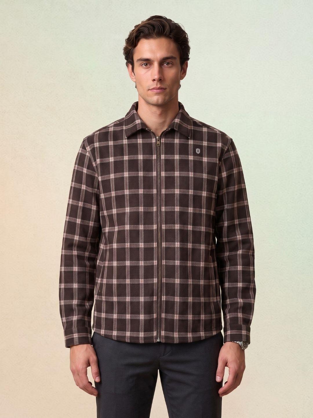 Iconic Men Brown Oversized Checked Shirt