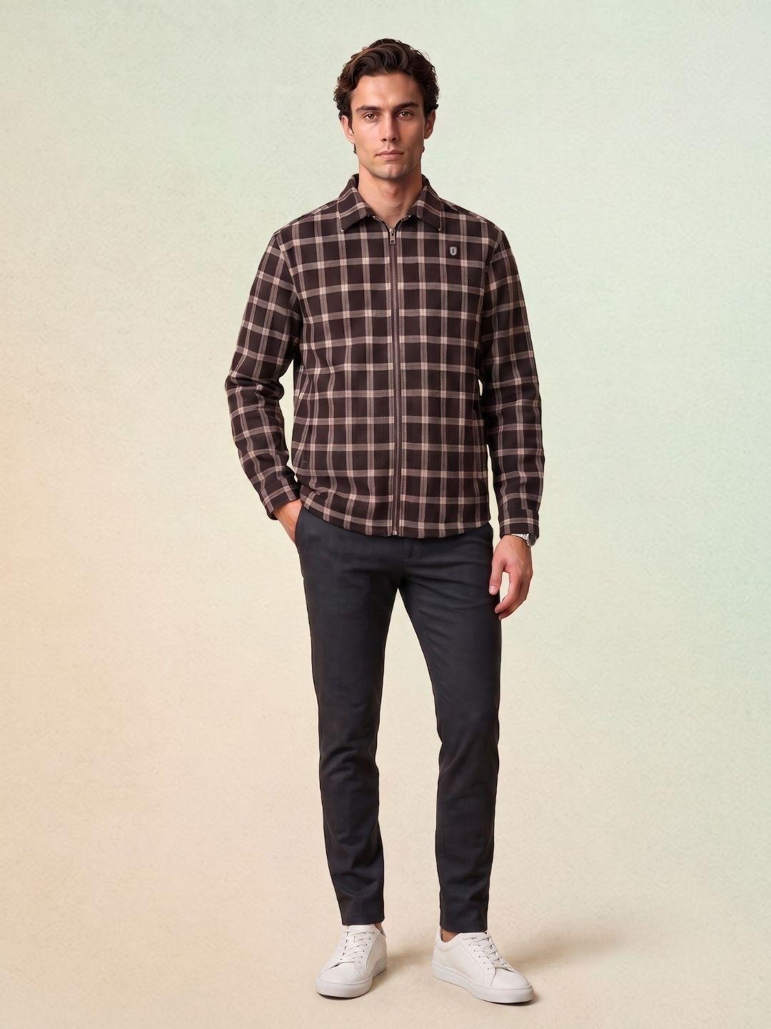 Iconic Men Brown Oversized Checked Shirt