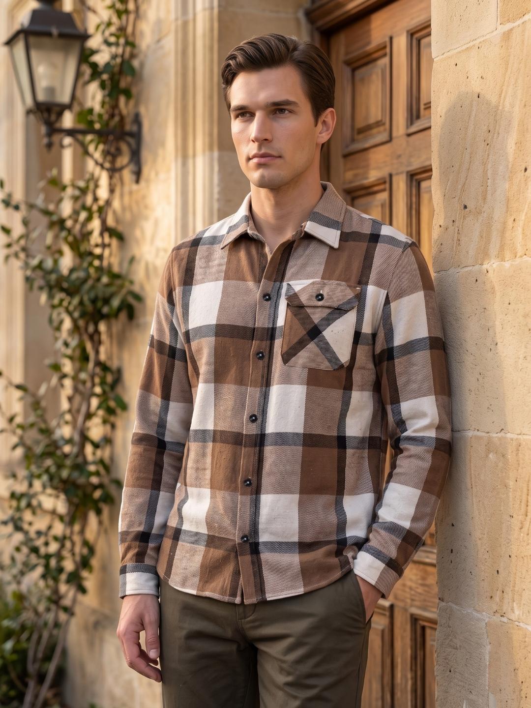 Iconic Men Brown Oversized Checked Shirt