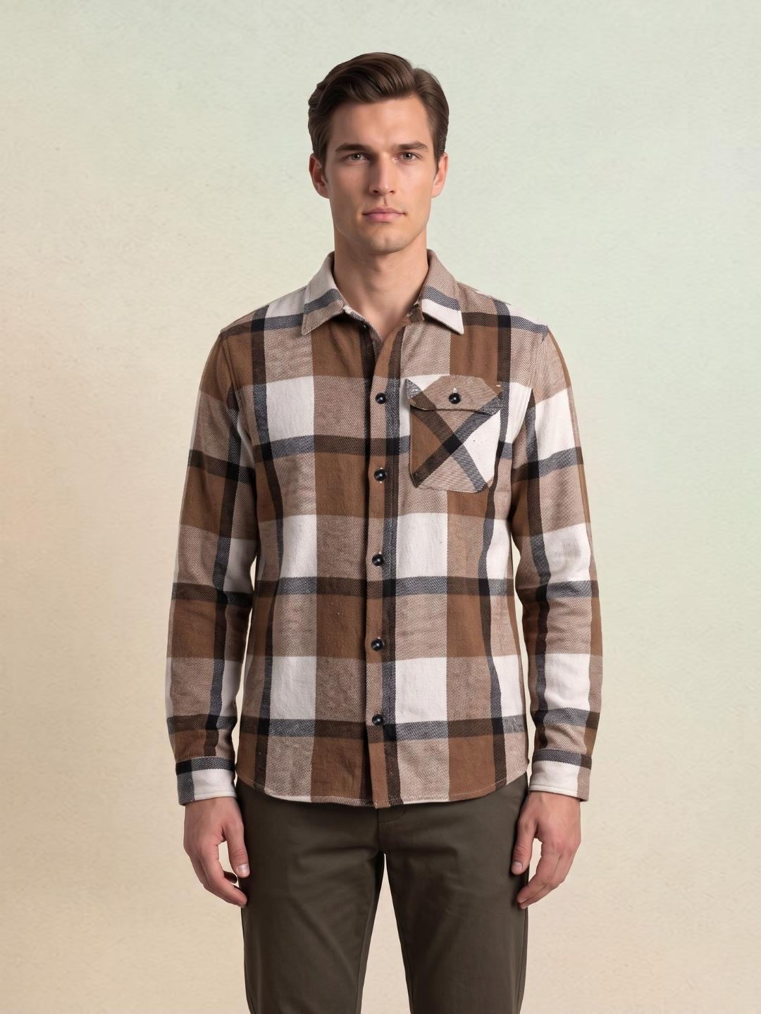 Iconic Men Brown Oversized Checked Shirt