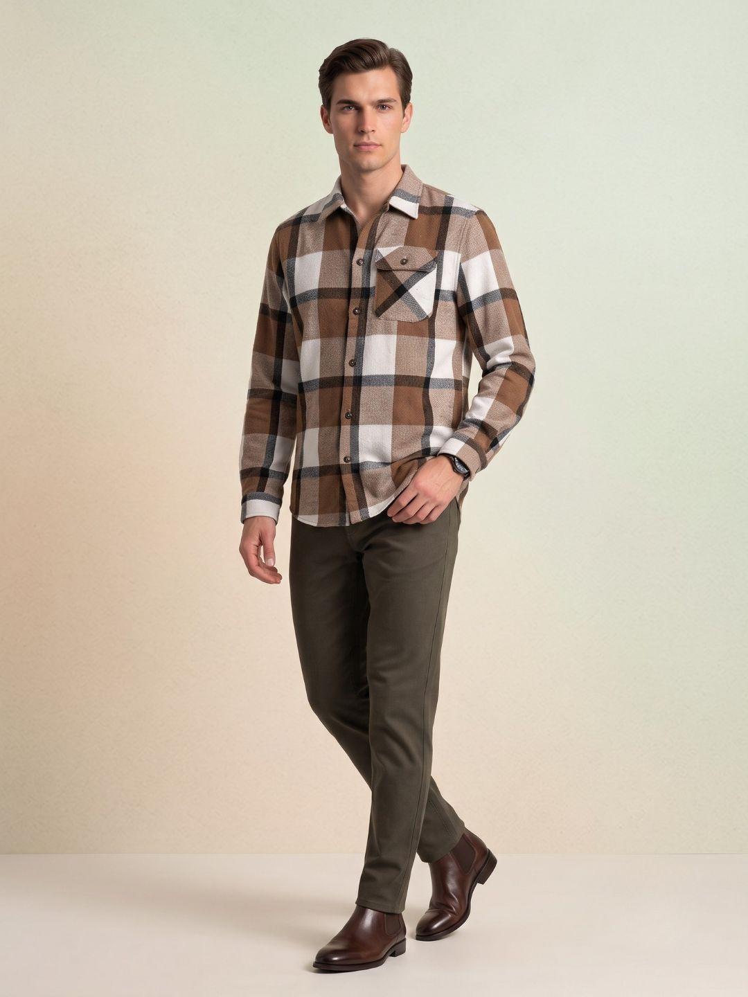 Iconic Men Brown Oversized Checked Shirt