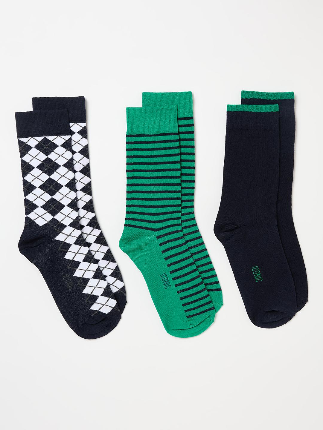 Iconic Men Multicolour Striped Socks - Pack of 3