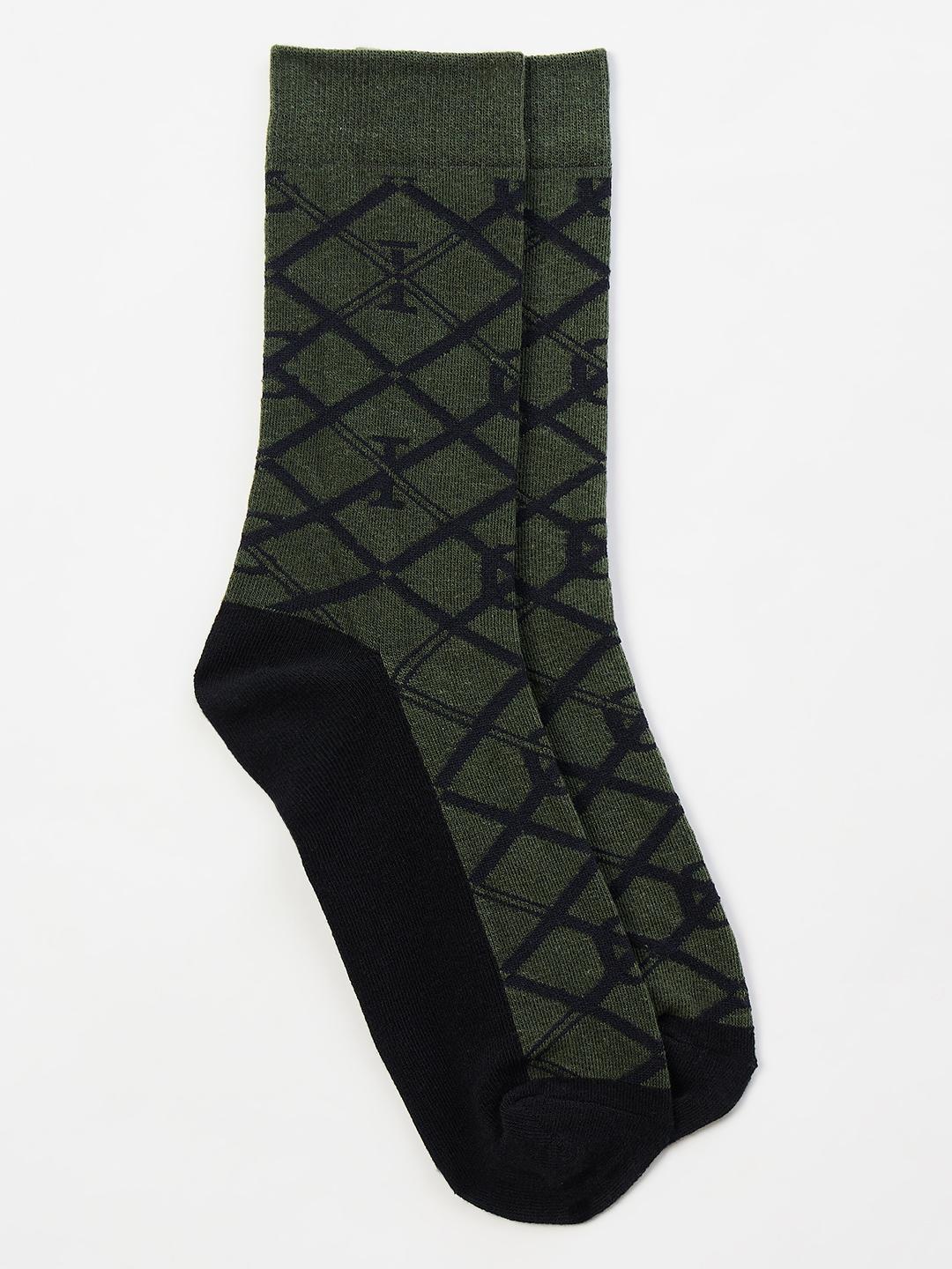 Iconic Men Green Checked Socks