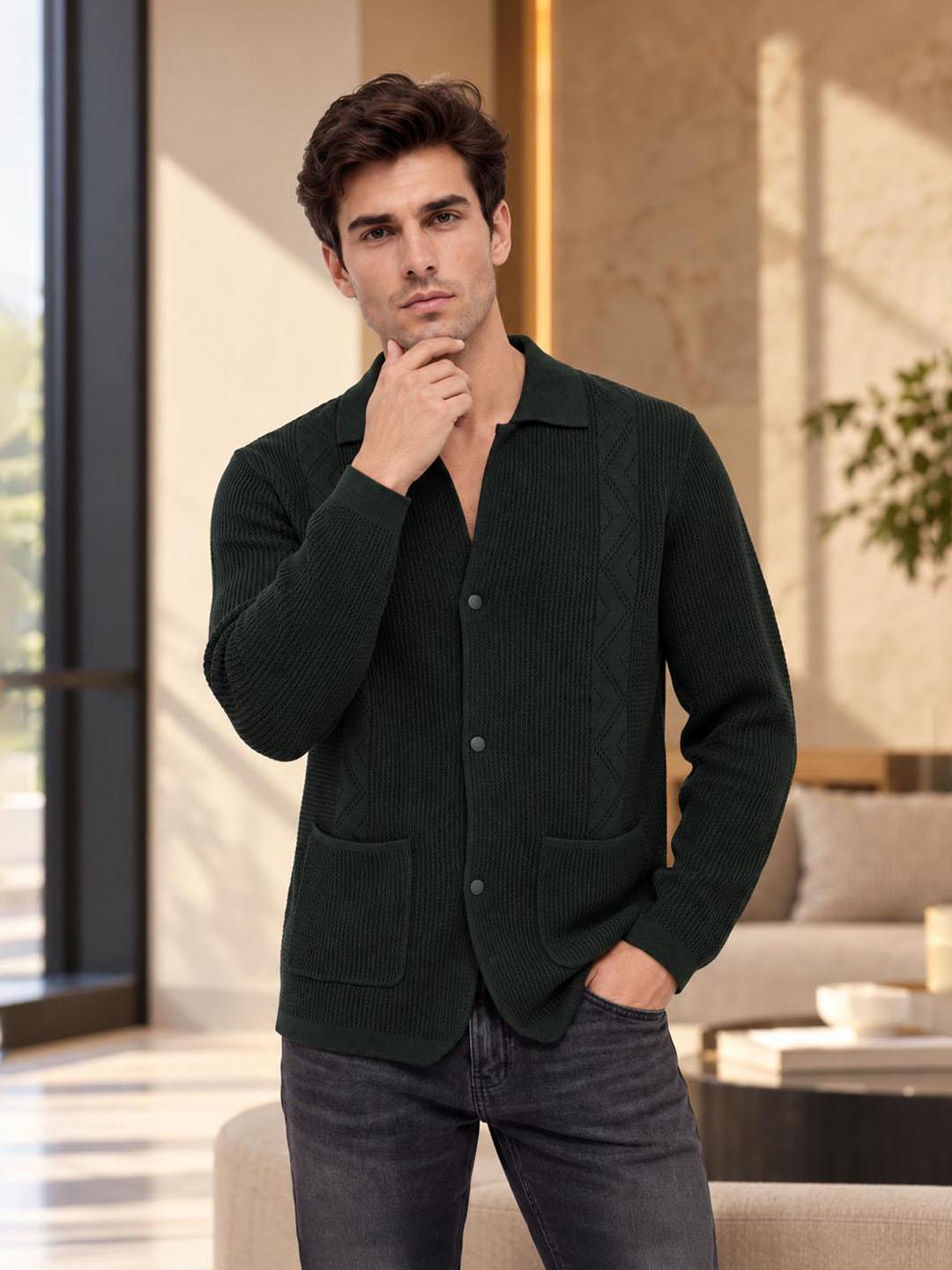 Iconic Men Green Textured Regular Fit Blazer