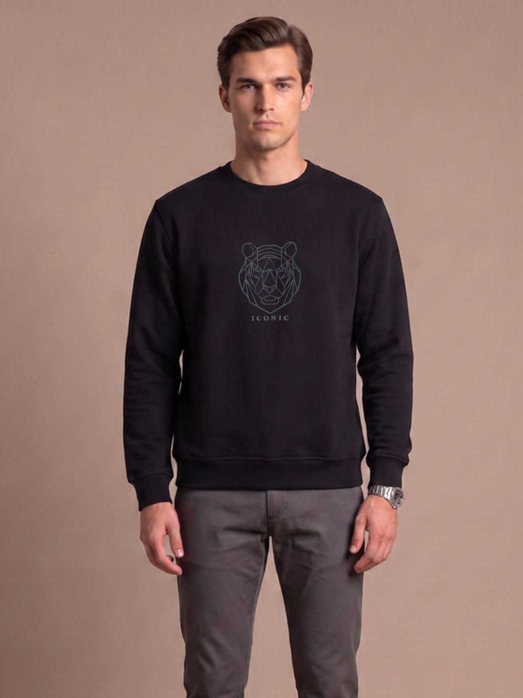 Iconic Men Black Graphic Regular Fit Sweatshirt