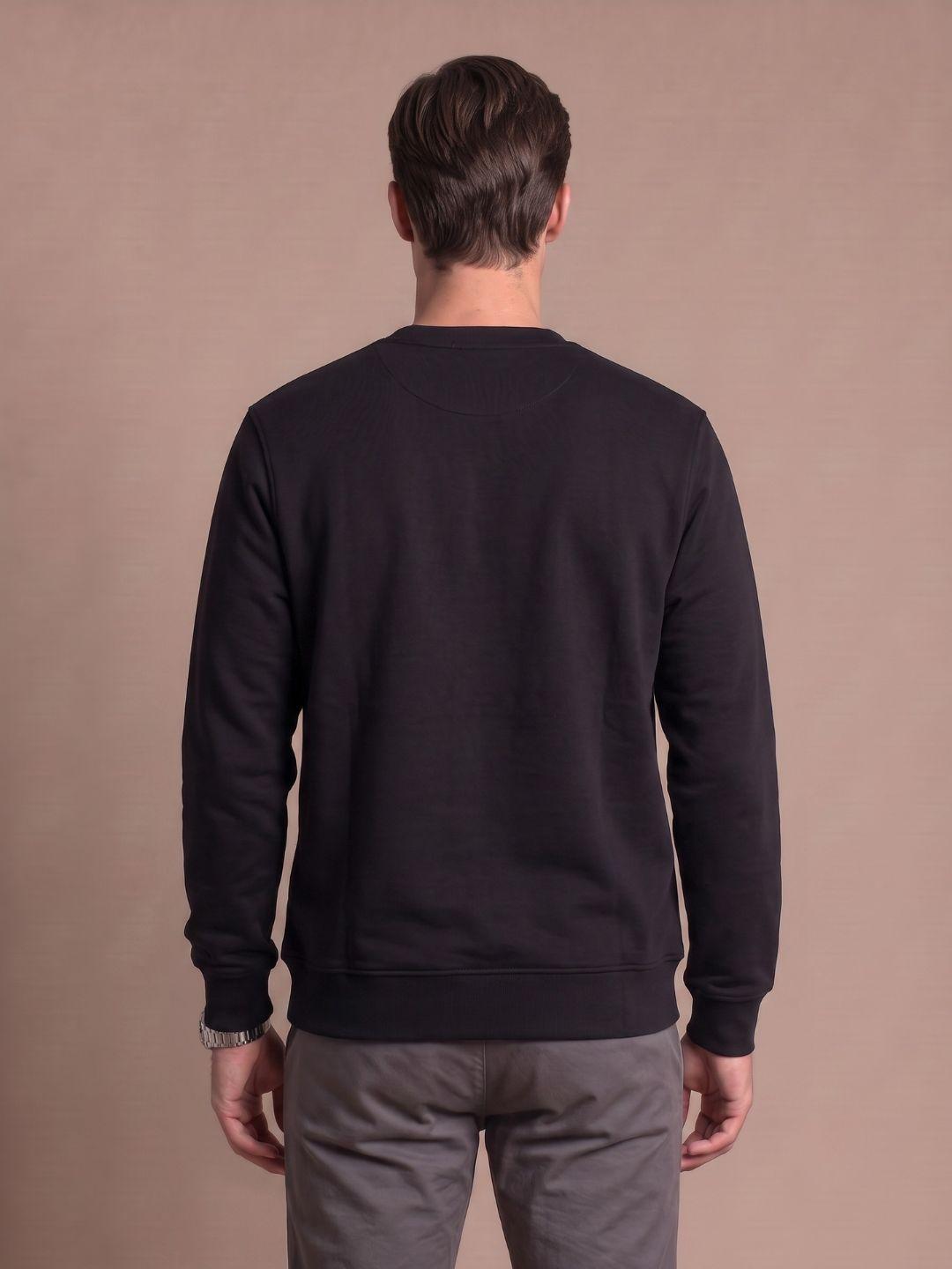 Iconic Men Black Graphic Regular Fit Sweatshirt