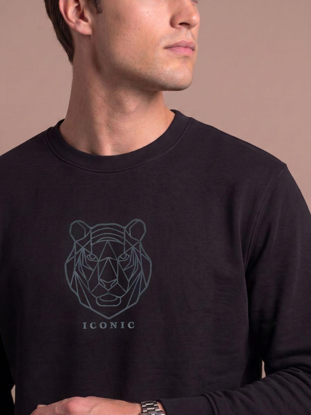 Iconic Men Black Graphic Regular Fit Sweatshirt