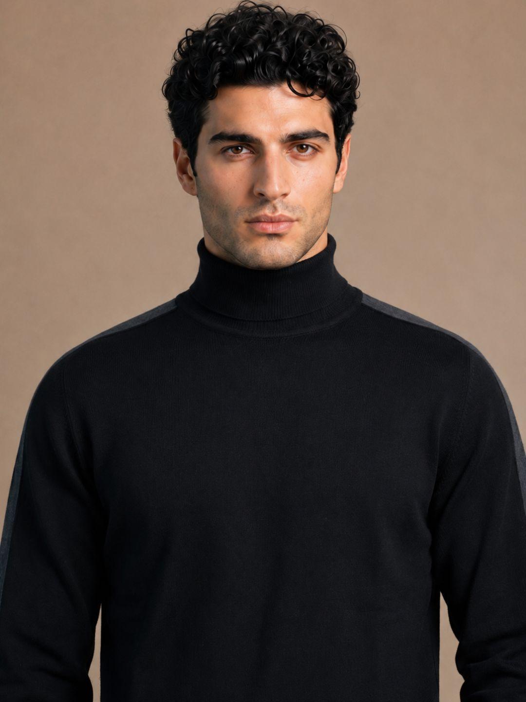 Iconic Men Black Colorblock Regular Fit Cotton Sweater