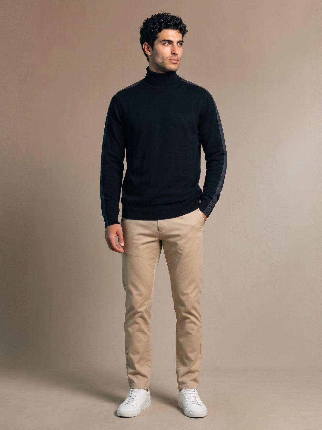 Iconic Men Black Colorblock Regular Fit Cotton Sweater