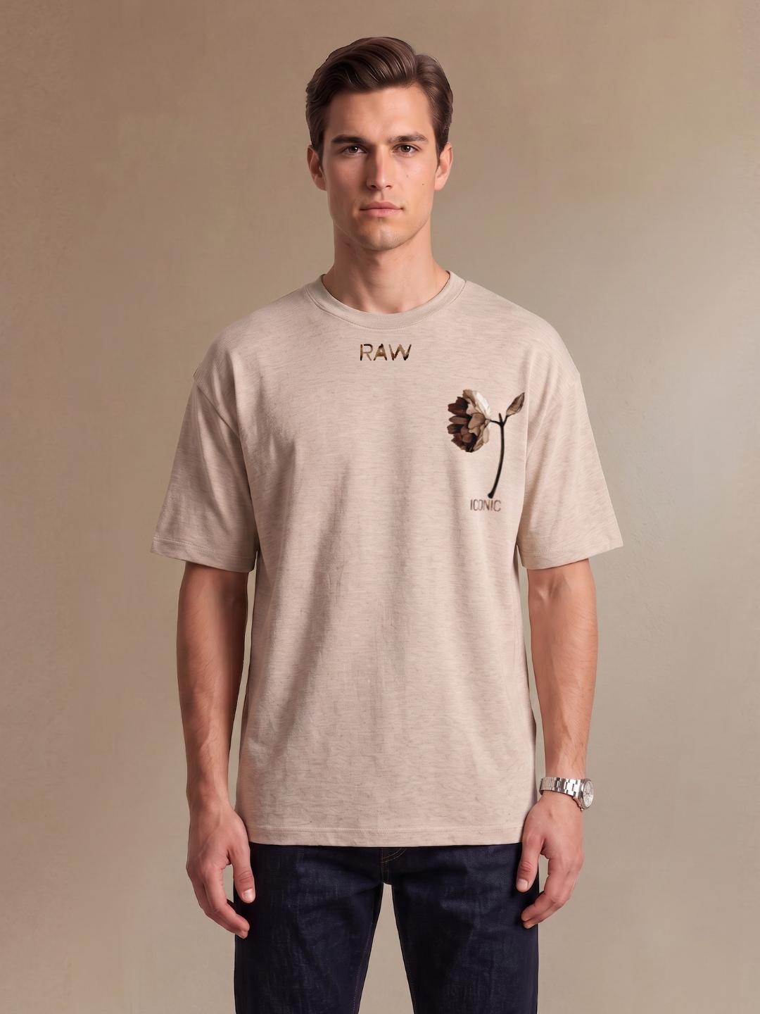 Iconic Men Beige Boxy Fit Graphic T-Shirt