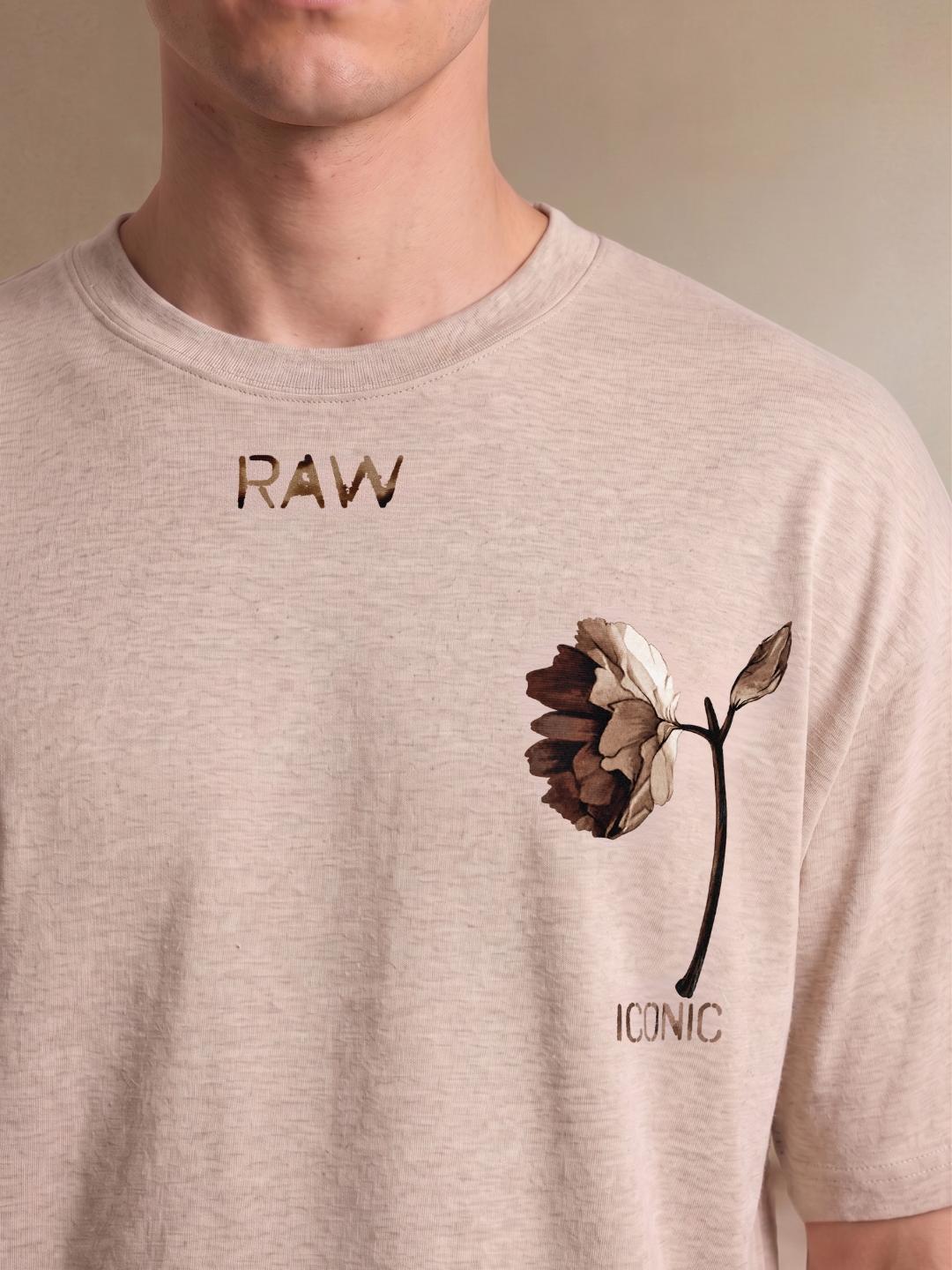 Iconic Men Beige Boxy Fit Graphic T-Shirt