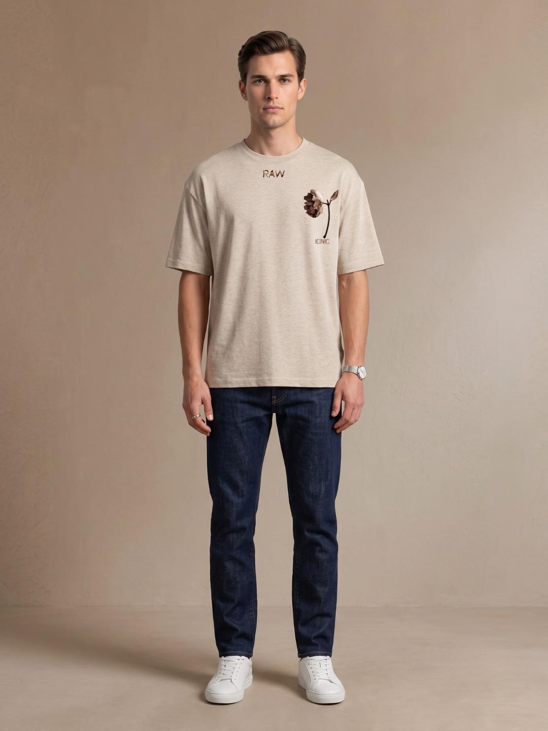 Iconic Men Beige Boxy Fit Graphic T-Shirt