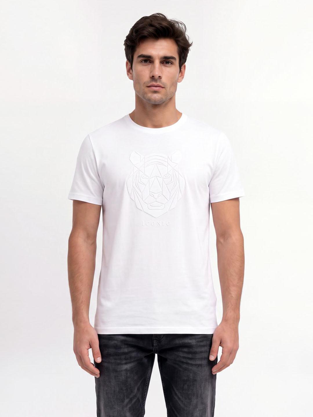 Iconic Men White Graphic Straight Fit Cotton T-Shirt