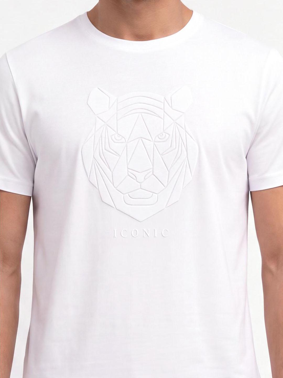 Iconic Men White Graphic Straight Fit Cotton T-Shirt