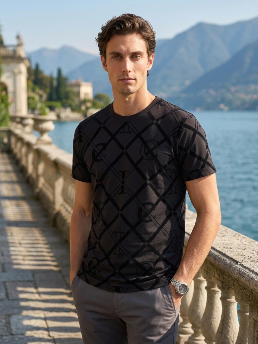 Iconic Men Charcoal Black Regular Fit Graphic Cotton T-Shirt