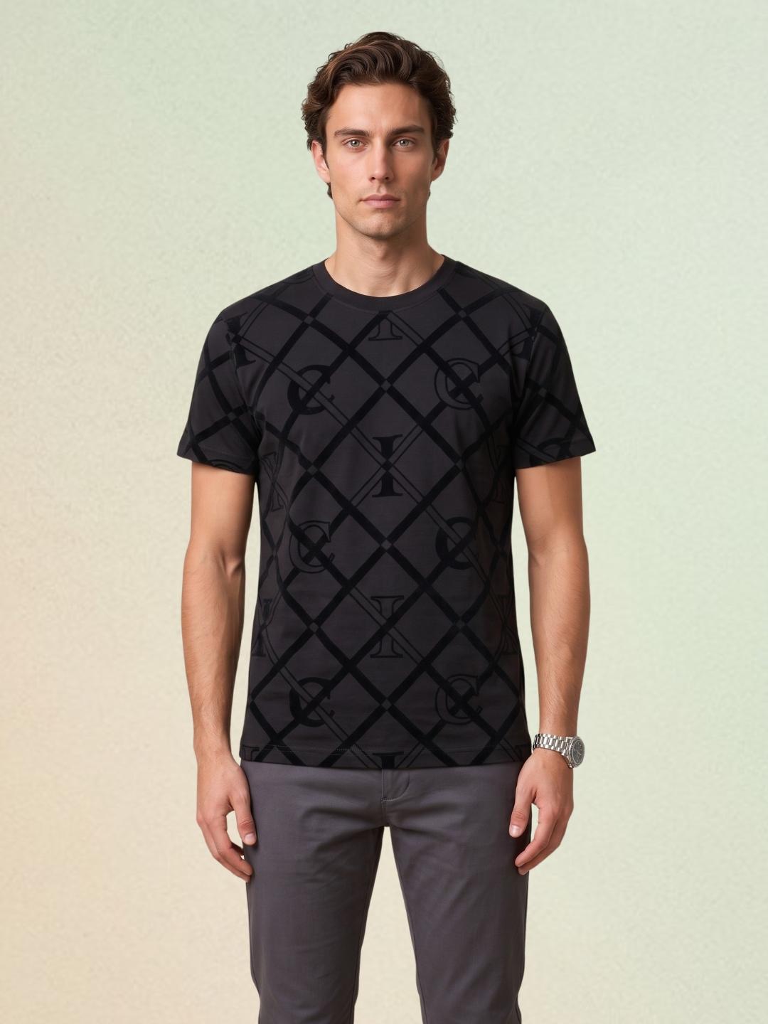 Iconic Men Charcoal Black Regular Fit Graphic Cotton T-Shirt