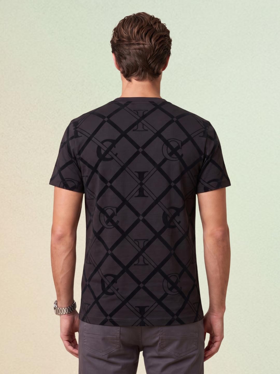 Iconic Men Charcoal Black Regular Fit Graphic Cotton T-Shirt