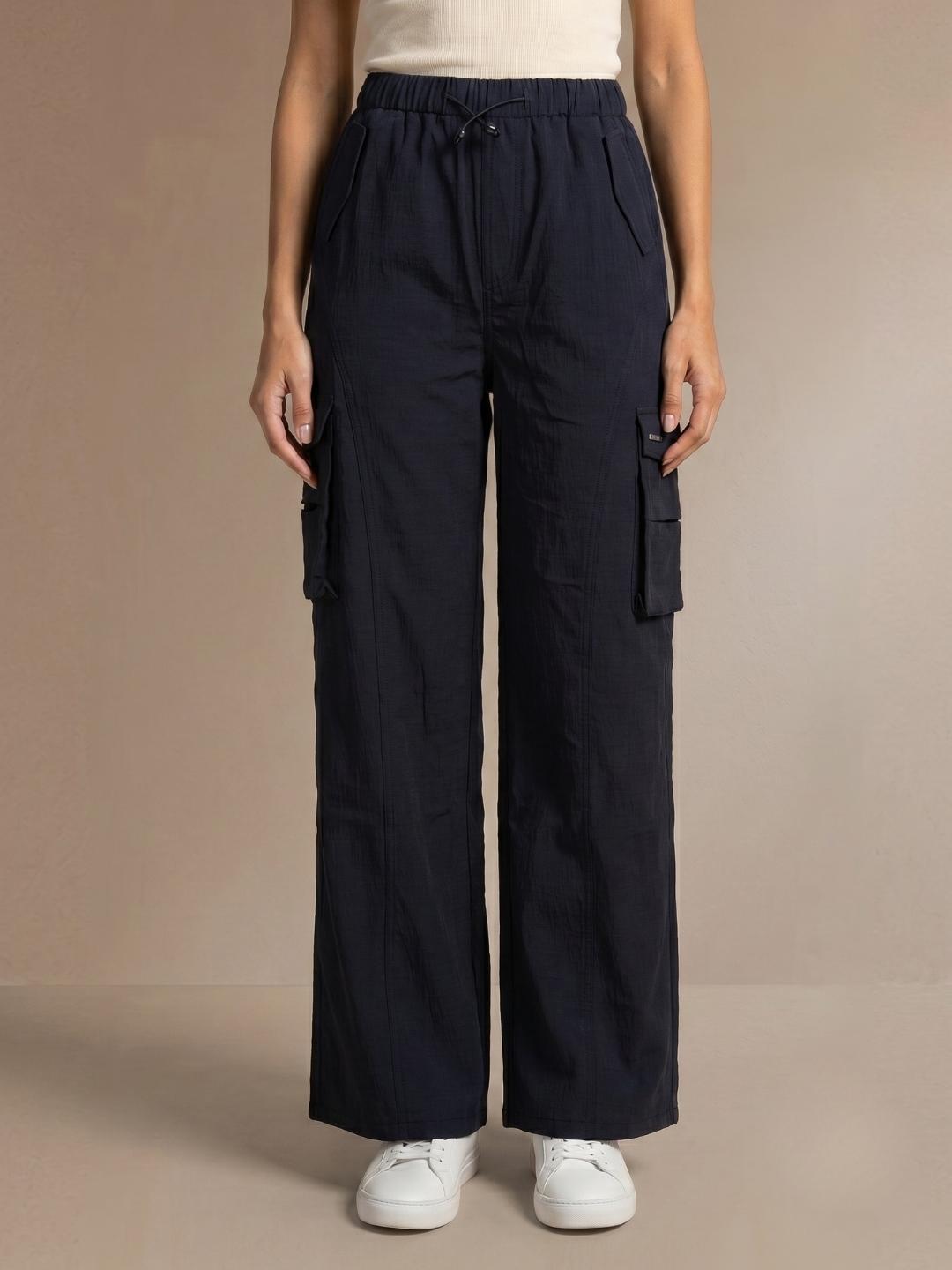Iconic Women Dark Navy Straight Fit Solid Cargo