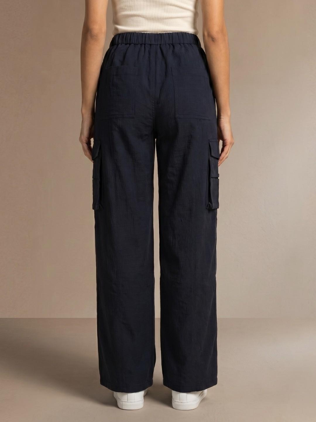 Iconic Women Dark Navy Straight Fit Solid Cargo