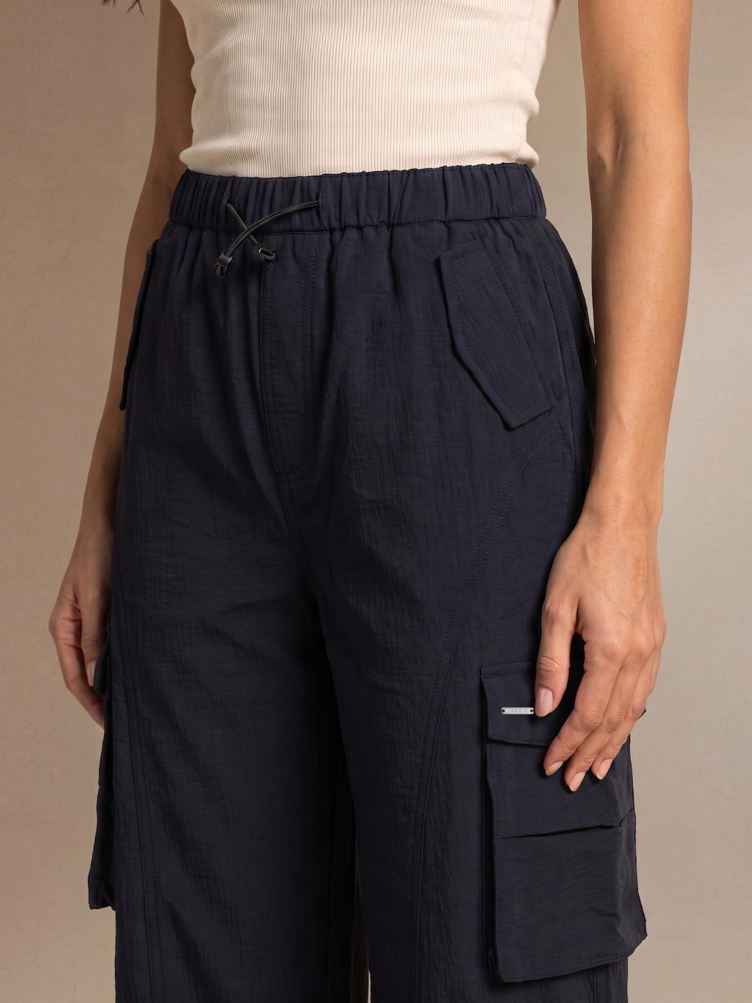 Iconic Women Dark Navy Straight Fit Solid Cargo