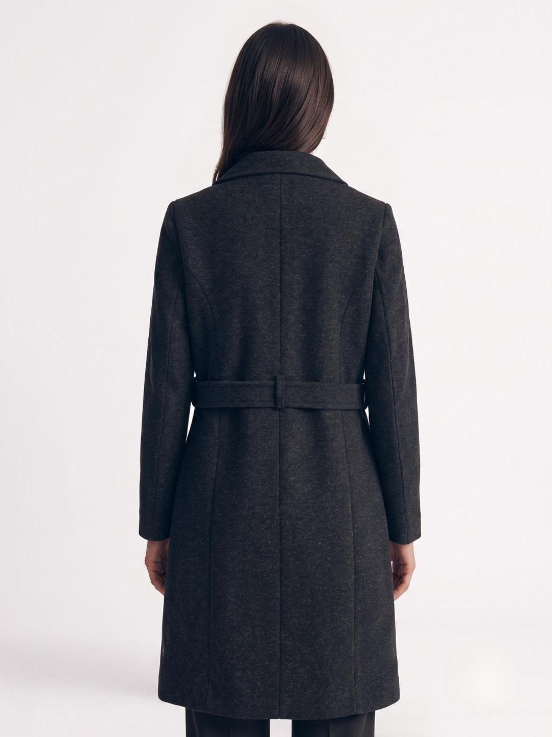 Iconic Women Black Solid Regular Fit Overcoat