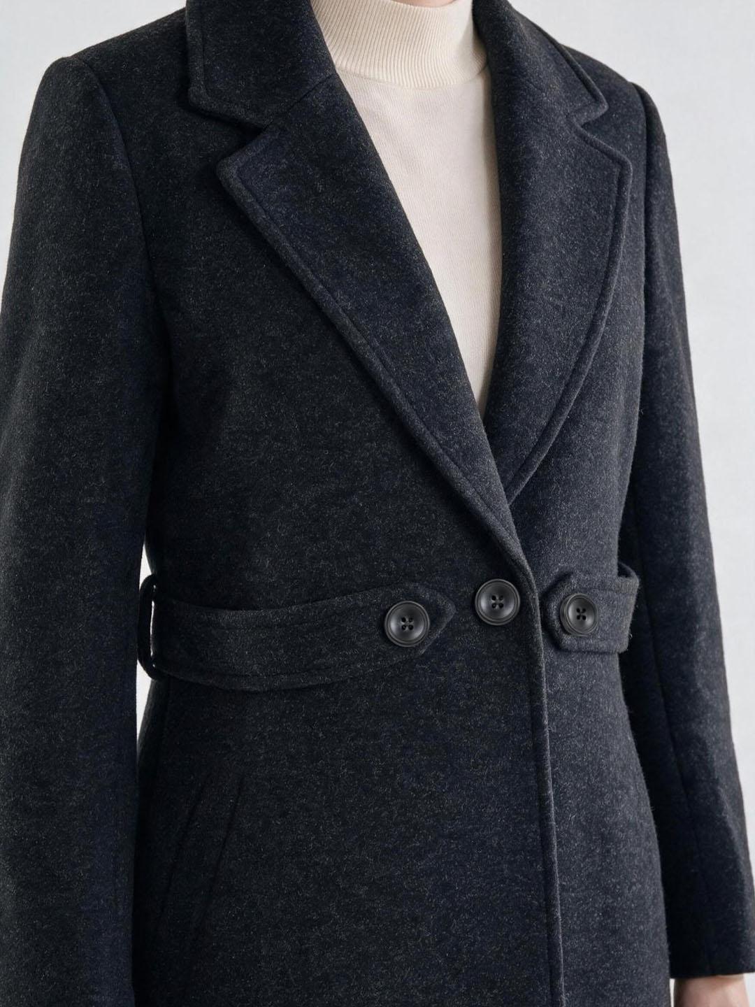 Iconic Women Black Solid Regular Fit Overcoat