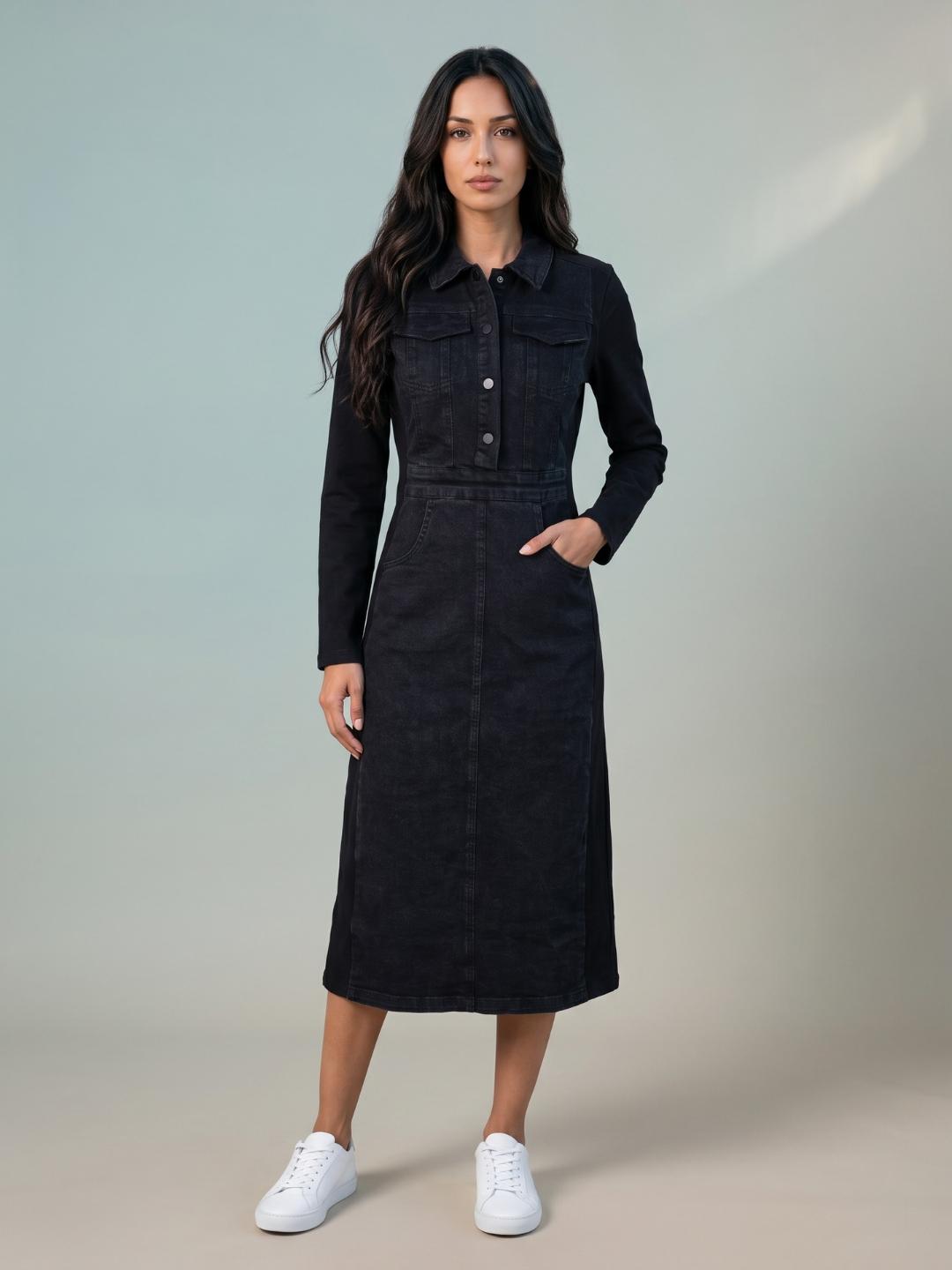 Iconic Women Black Regular Fit Solid Dress
